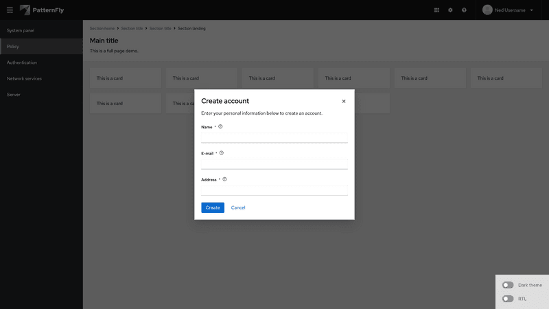 Modal with form screenshot